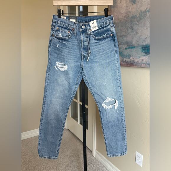 Levis Premium 501 Skinny Womens Distressed Blue Denim Jeans 26 x 28 NWT Ankle - Picture 1 of 5